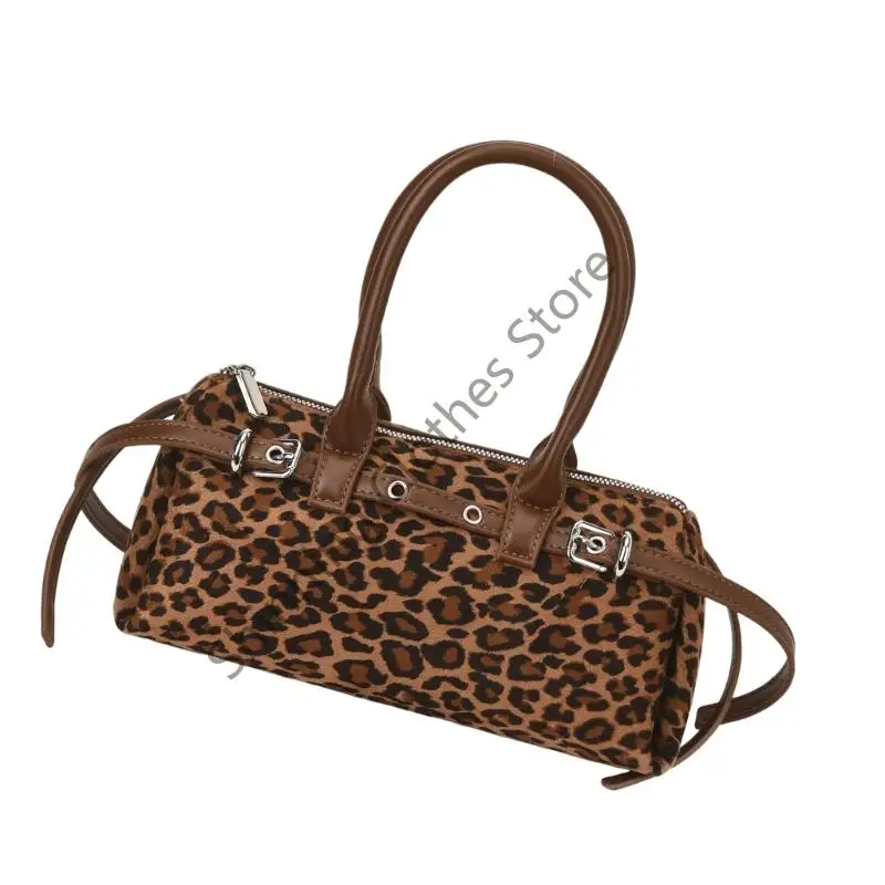 M68A حقيبة كروس من جلد الغزال مع تصميم طباعة الفهود حقائب كتف ريترو تحت الإبط محفظة حقيبة يد للنساء للتنقل العمل