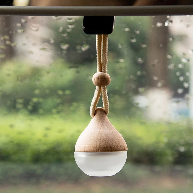 6ML Empty Car Air Freshener Pendant Perfume Glass Bottle With Wooden Caps Refillable Car Essential Oil Diffuser Bottle