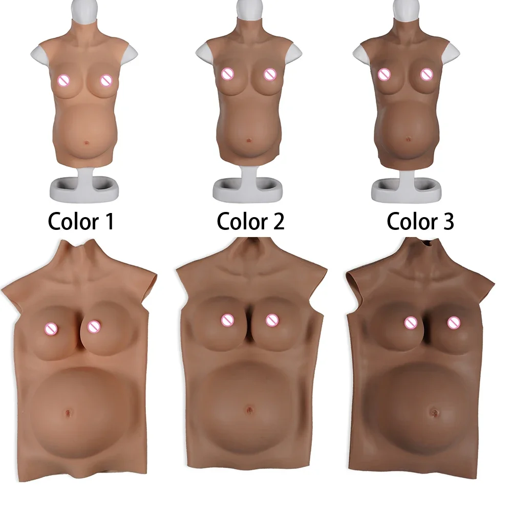 Silicone Pregnant Belly With Fake Boobs Set Realistic Simulation Pregnant 4-9 Month Baby Bump Costume For Cosplay Male to Female