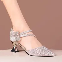 2025 Summer New Women Fashion Rhinestone Pointed Sandals Comfortable Breathable High Heel Sandals Style Cool Shoes for Women