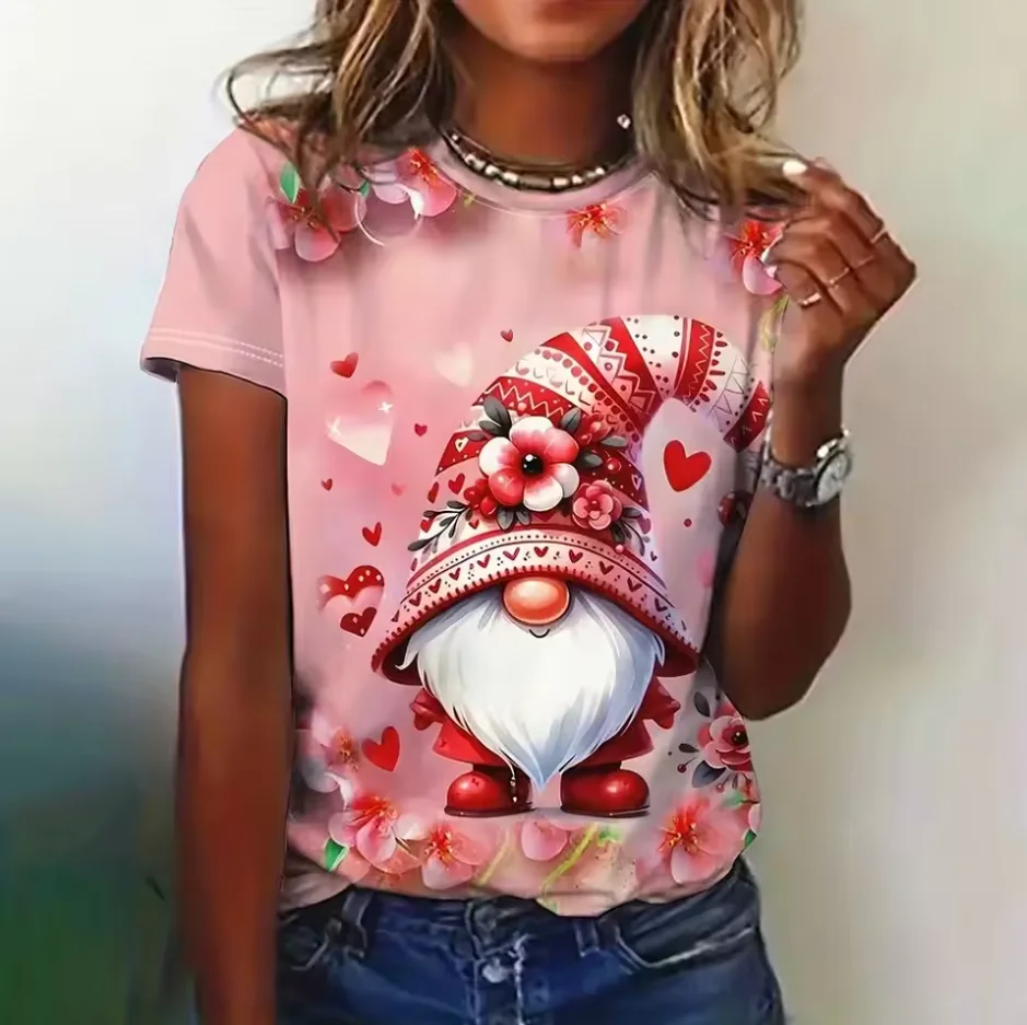

2025 Women's T-Shirts Christmas Snowman Print O-Neck Costumes Women's Fashion Tops Short Sleeves Sports T-Shirts Streetwear New