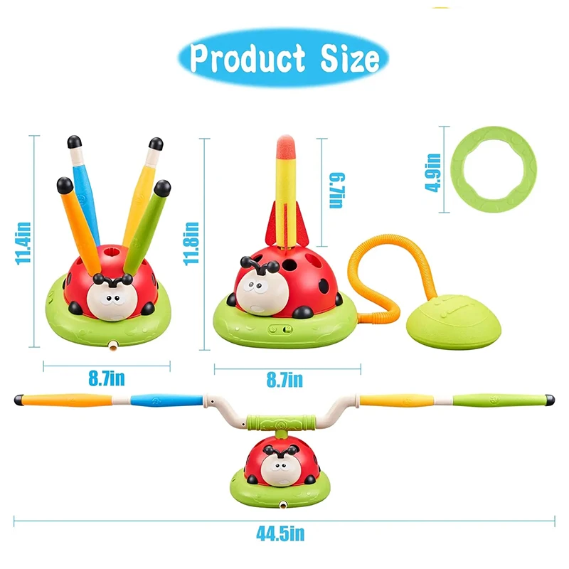 3 in 1 Ladybug Rope Skipping Machine Ferrule Rocket Launcher Toy Outdoor Indoor Multifunction Sports Entertainment Game Toys