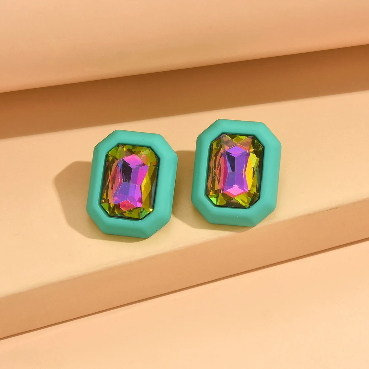 Square Stud Earrings for Women Fashion Geometric Vintage Colorful Rhinestone Earrings Female Ladies Party Ear Jewelry