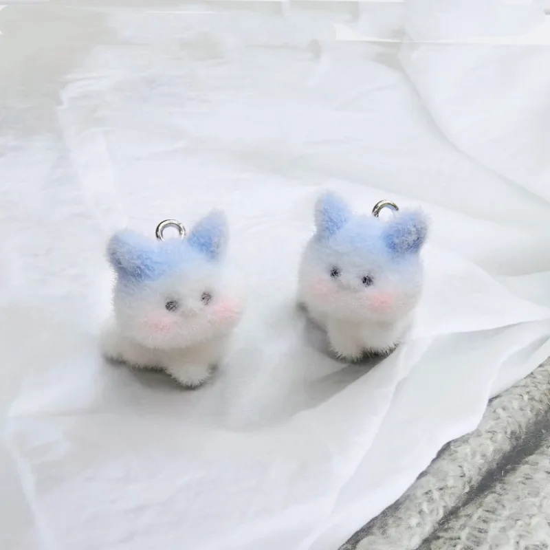 20pcs 3D Flocking animals resin Charms Cartoon doll pendant For Bag keychain Handmade DIY Jewelry make Accessories