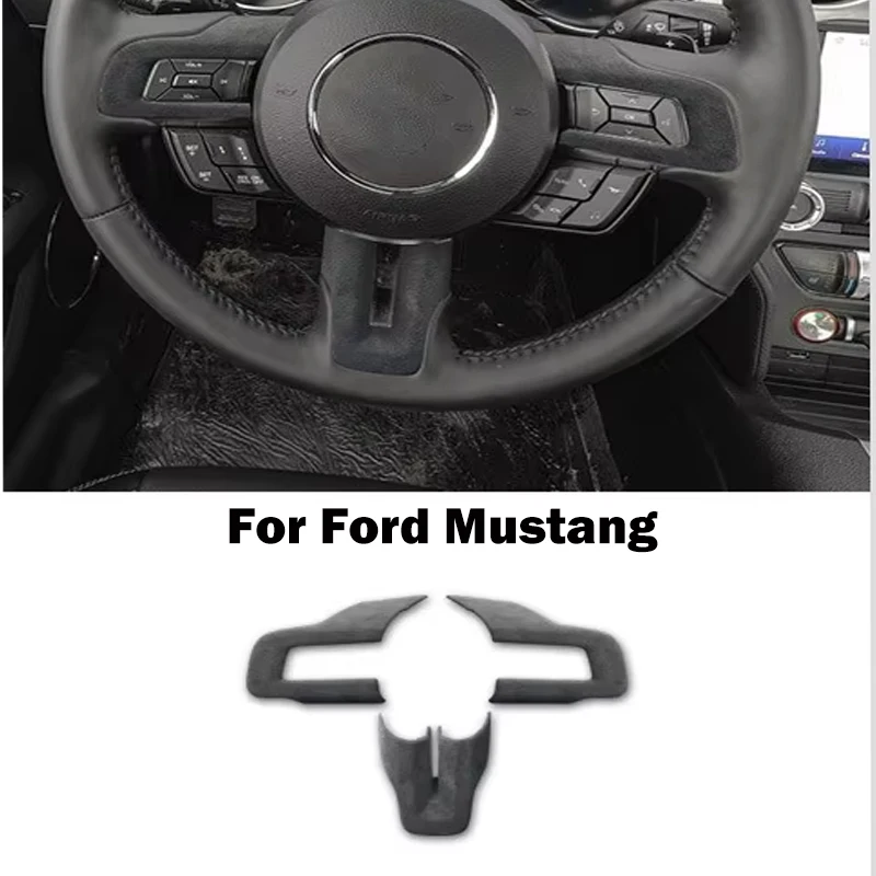 

Super Suede Steering Wheel Cover Sticker Trim For Ford Mustang 2015-2023 Car Styling Interior Decorative 3pcs