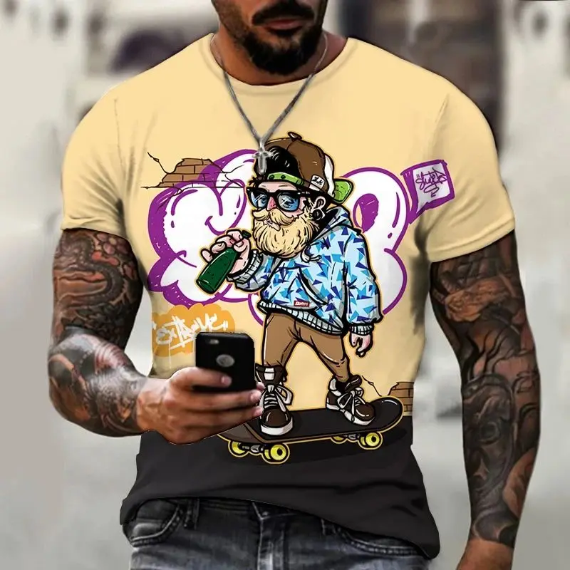 

New Summer Men's Fun 3d Printed T-Shirt Skateboard Teen Pattern O Collar Short Sleeve Casual Street Personality Plus Size Top