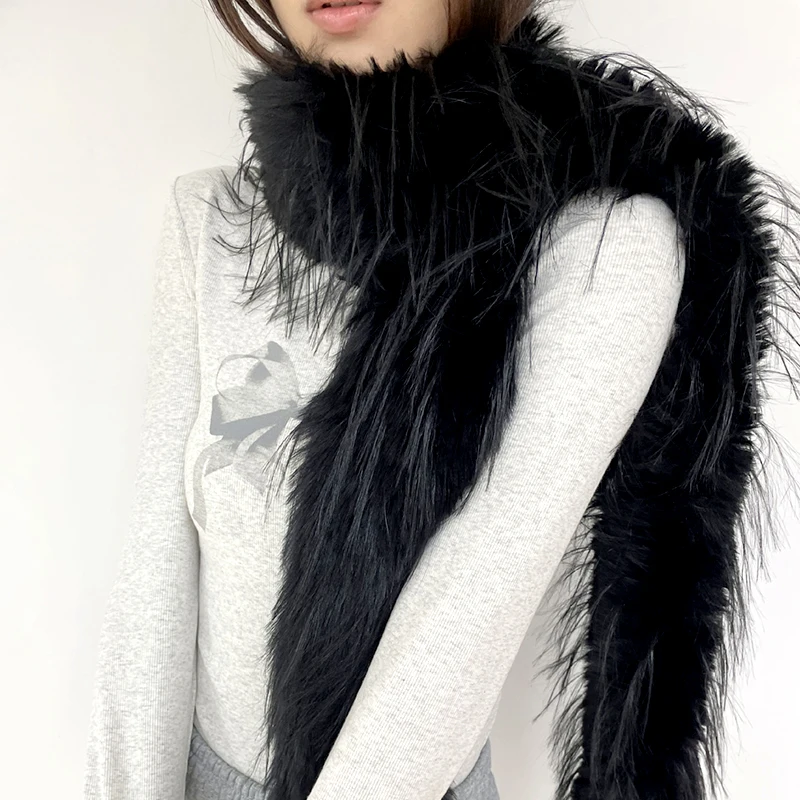 Winter Imitation Mink Fur Scarf Earmuffs Set Thickened Soft Warm Plush Solid Color Fur Collar Neck Long Scarf Couple Gift  ﻿