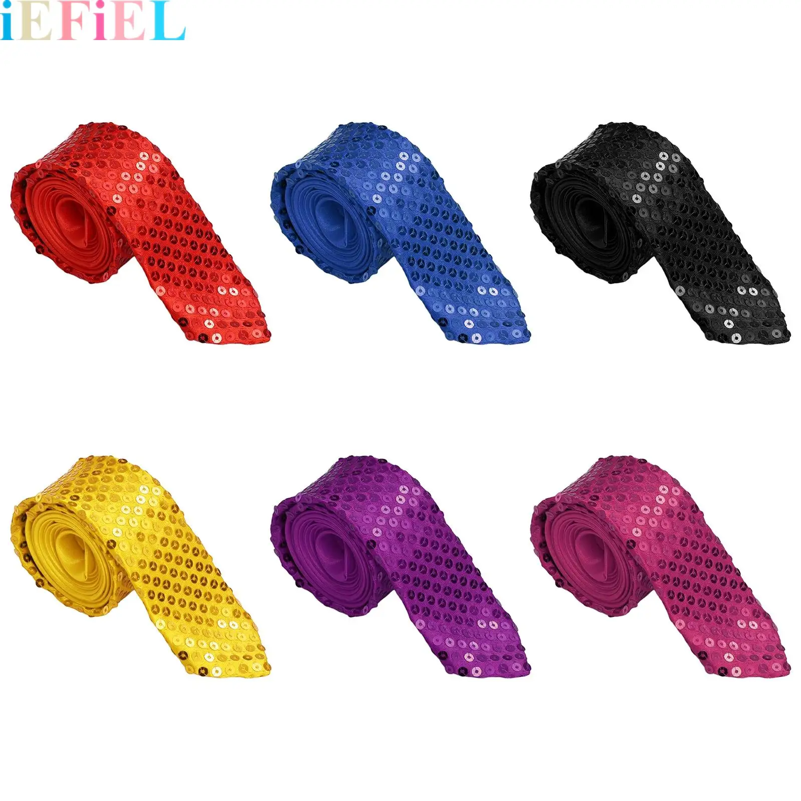 

Sequin Women Men Fashion Tie Shiny Solid Necktie Formal Satin Slim Ties for Party Wedding Engagement Musical Band