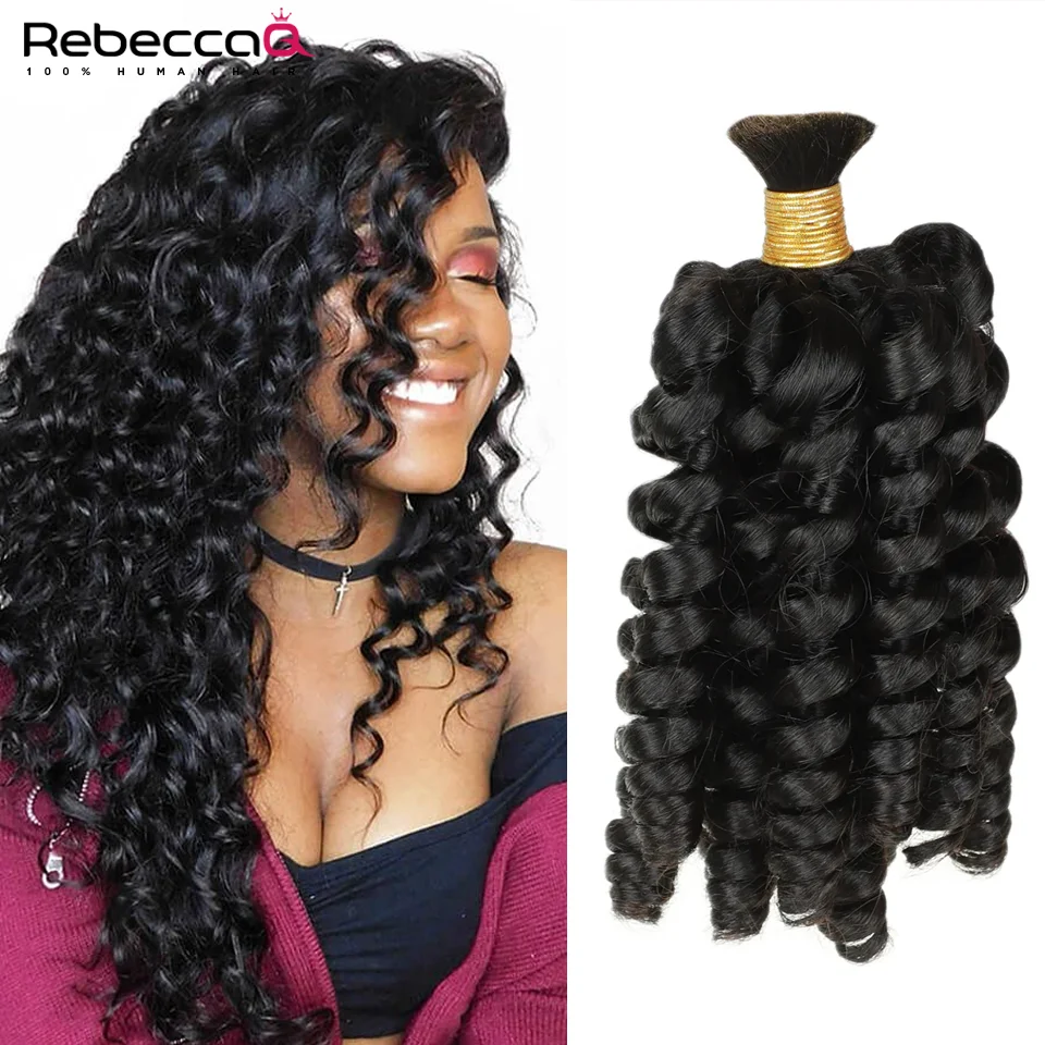 QVR Funmi Cabelo Humano Encaracolado, Massa para Trança, Pacotes de Cabelo Humano, Duplo Desenhado, Cabelo Birmanês, Bouncy, Tranças Boho, Sem Trama