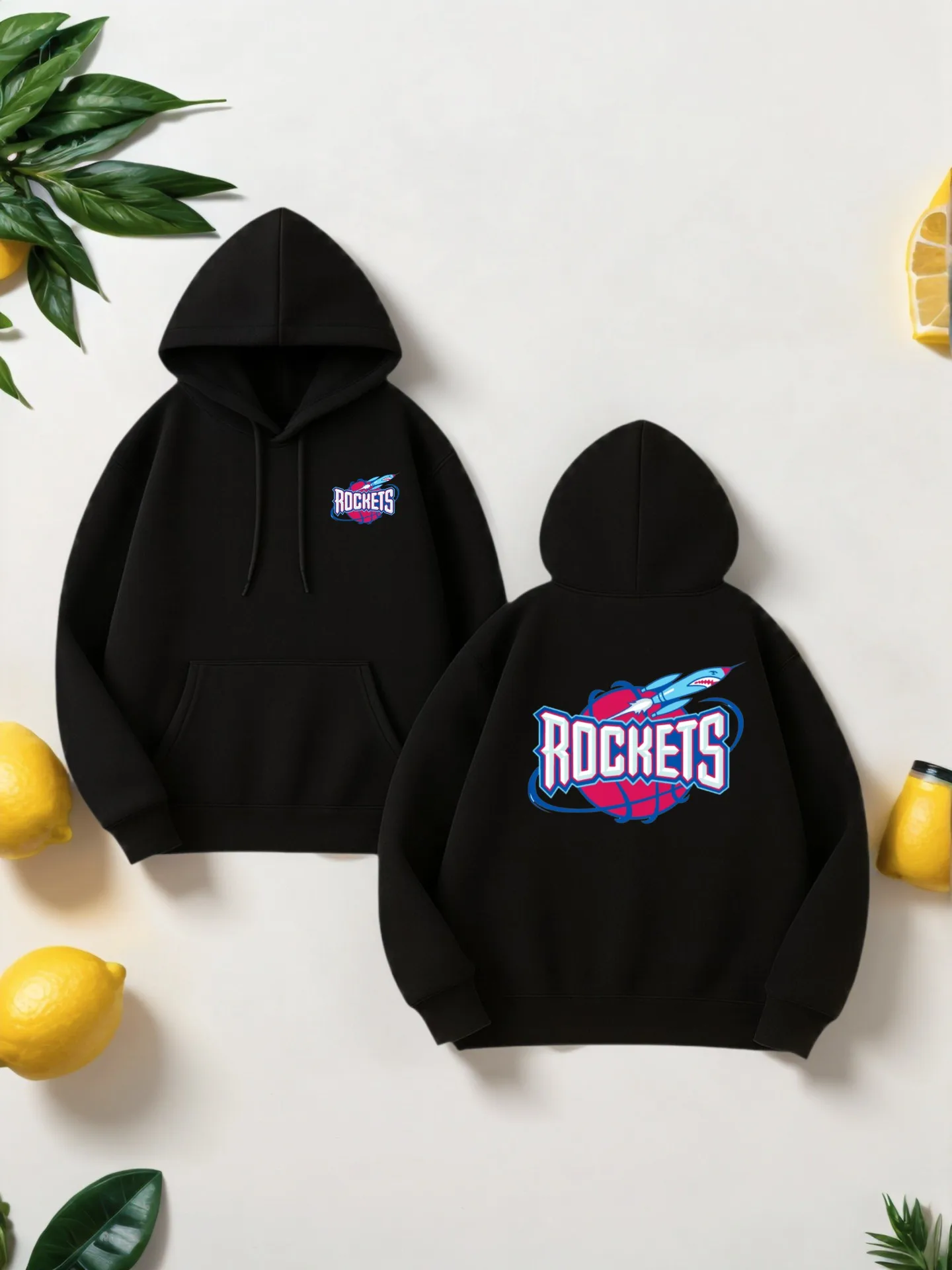Graphic Hoodie Men, Rockets Print, Streetwear Style, Fleece Lined, For Young Men, For Everyday Wear