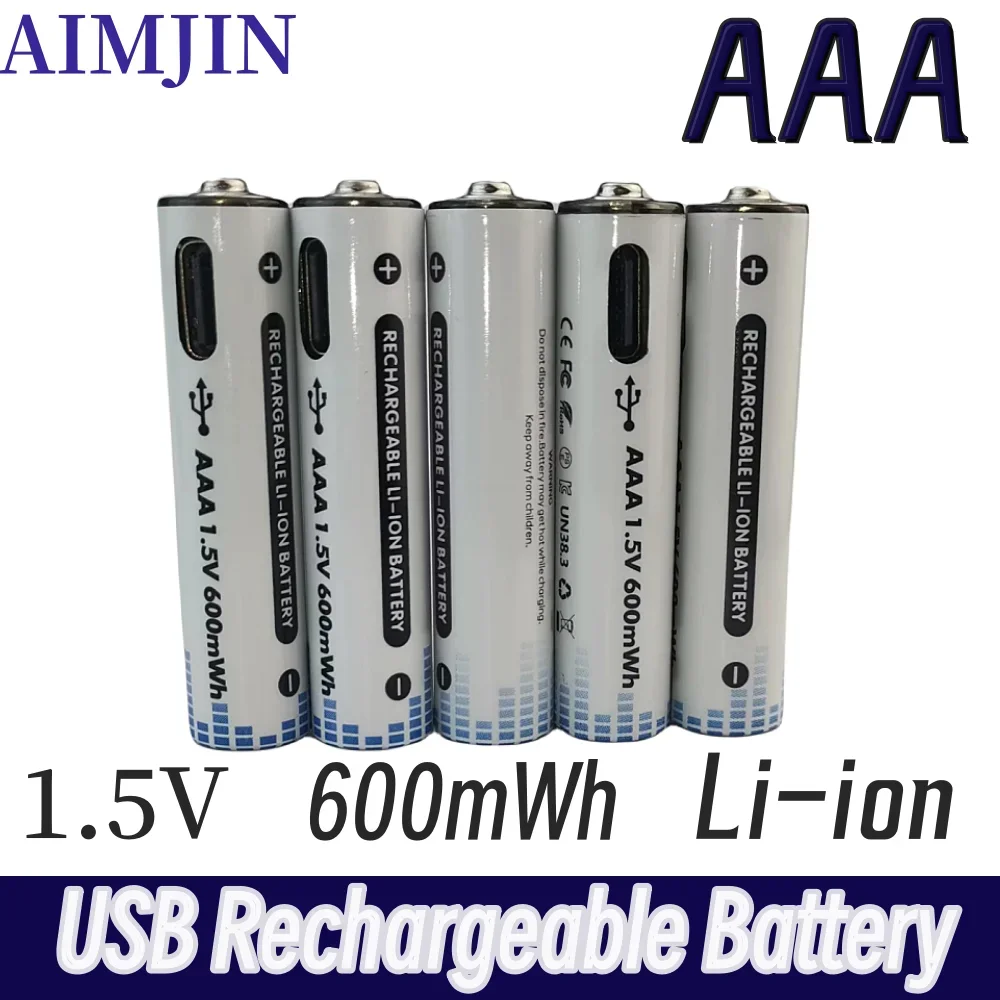 

AAA 1.5V 600mWh Type-C USB Fast Rechargeable Li-ion Example Battery, Suitable for Remote Control, Flashlight, Electric Toy etc