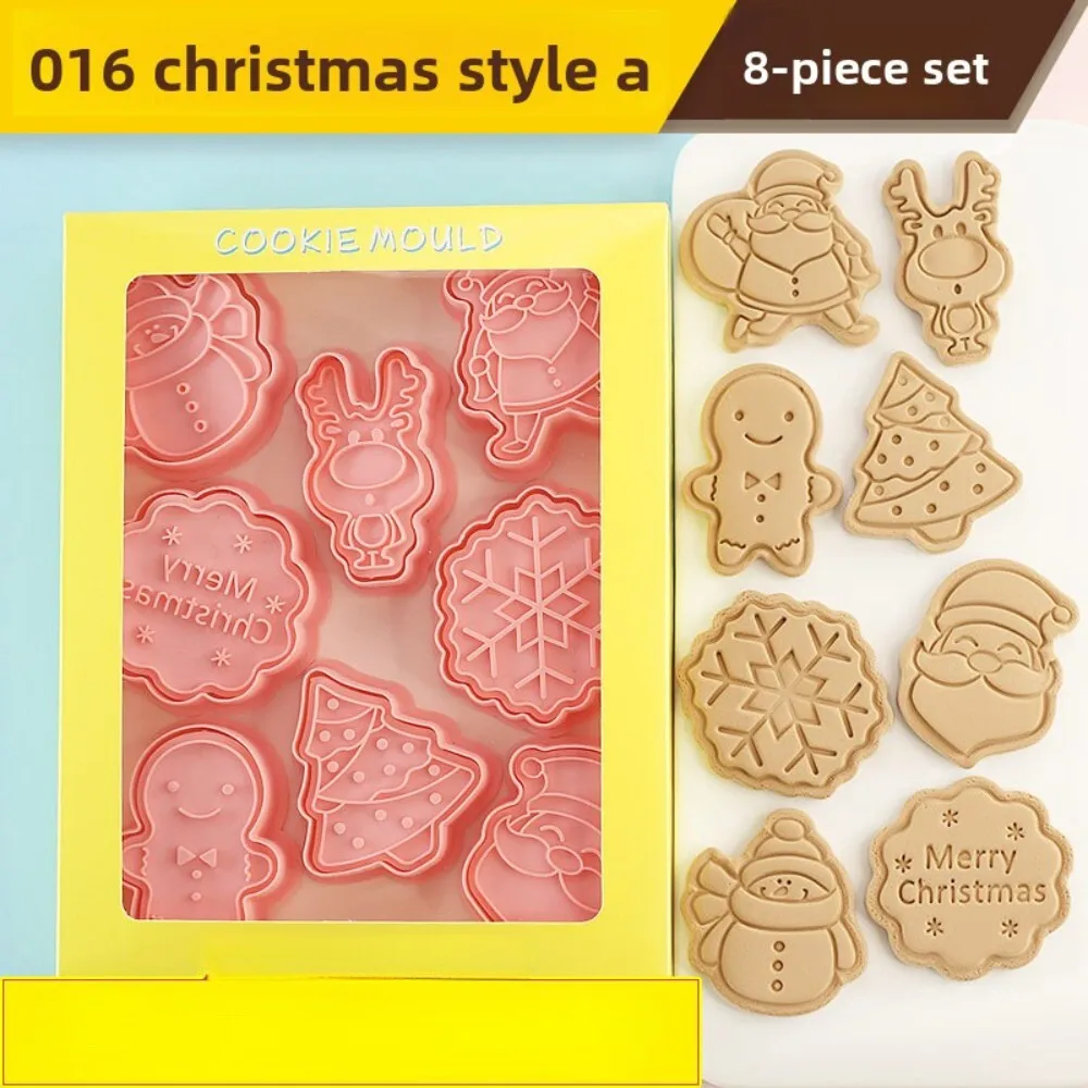 

8 Piece Aluminum Cookie Cutter Set for Christmas Baking Gingerbread Man Tree Santa Mold Press Kitchen Baking Tools