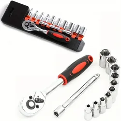 12Pcs Wrench Socket Set Short Socket Ratchet Hand Tool Kit for Car Motorcycle Bicycle Repair