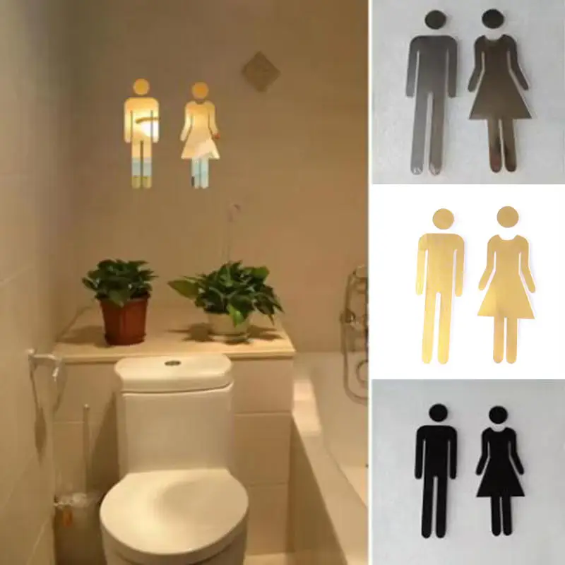 Removable 3D Toilet Entrance Sign Wall Stickers Funny Woman & Man WC Washroom Door Poster Mirror Surface Decal DIY Decor view 3