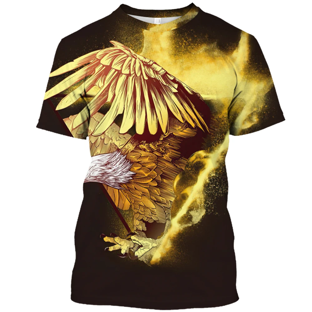 American Flag Gold Carved Pattern 3D Printed Summer Men's And Women's Street Casual Fashion Round Neck Short Sleeve T-shirt Tops