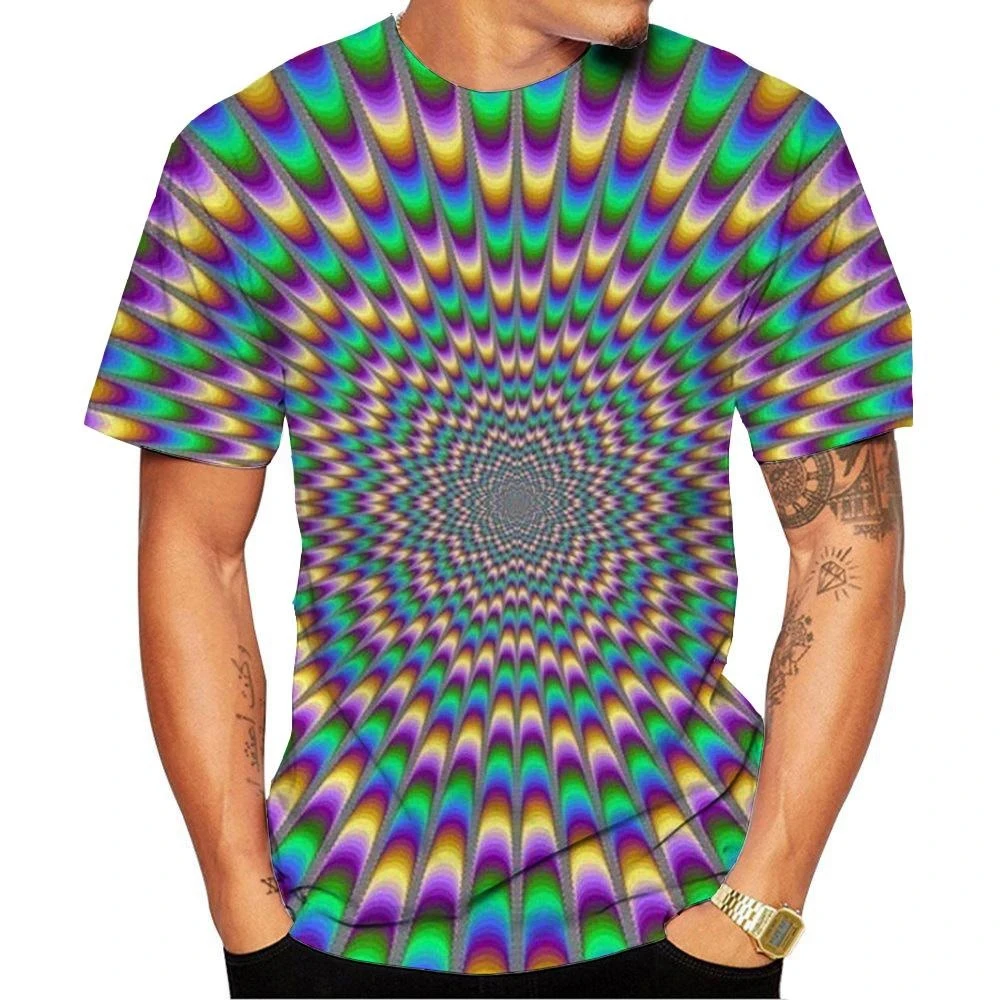 New Fashion Men\'s and Women\'s O Neck 3D HD Printing Optical Illusion Pattern T-shirt Street Style Unisex Fashion Top 100-6XL