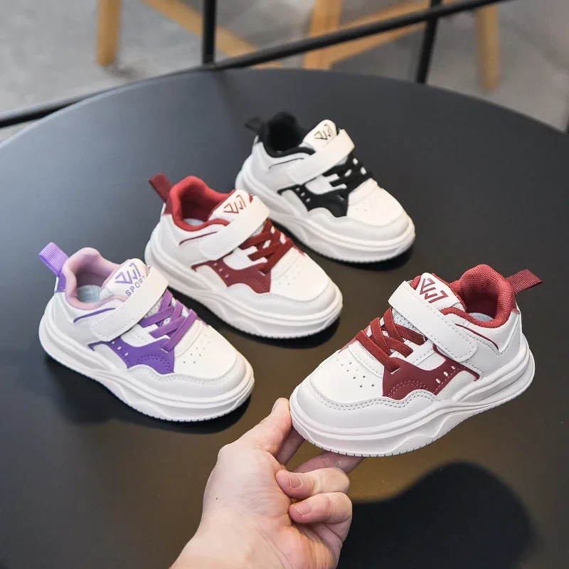 Kids Sports Shoes Thick Soft Sole Girls Casual Shoes Non-slip Hook&loop 2025 New Fashion Students Basketball Shoes Soft Sole