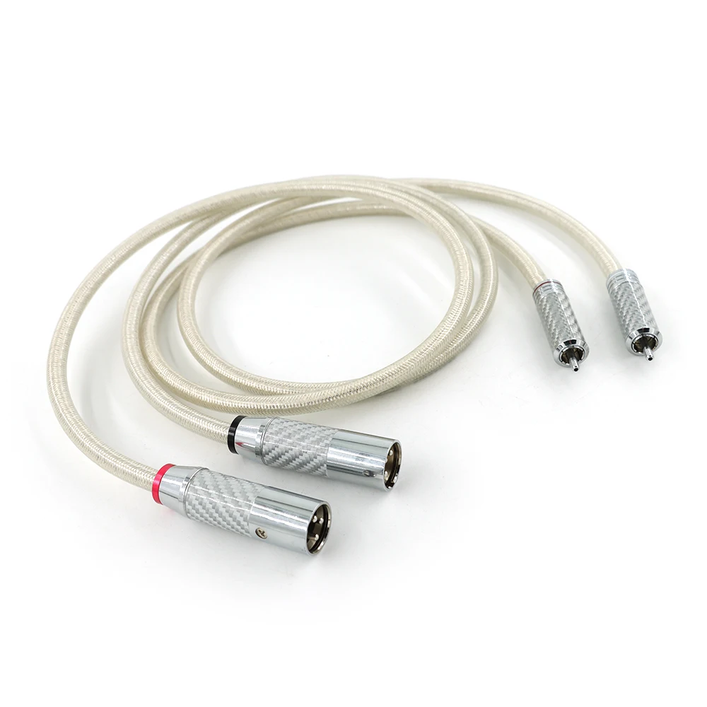 زوج ربط RCA-XLR من فئة البث - فضي-OCC ثلاثي الحماية مع أطراف ألياف الكربون (رفض الضوضاء المتوازن) #6