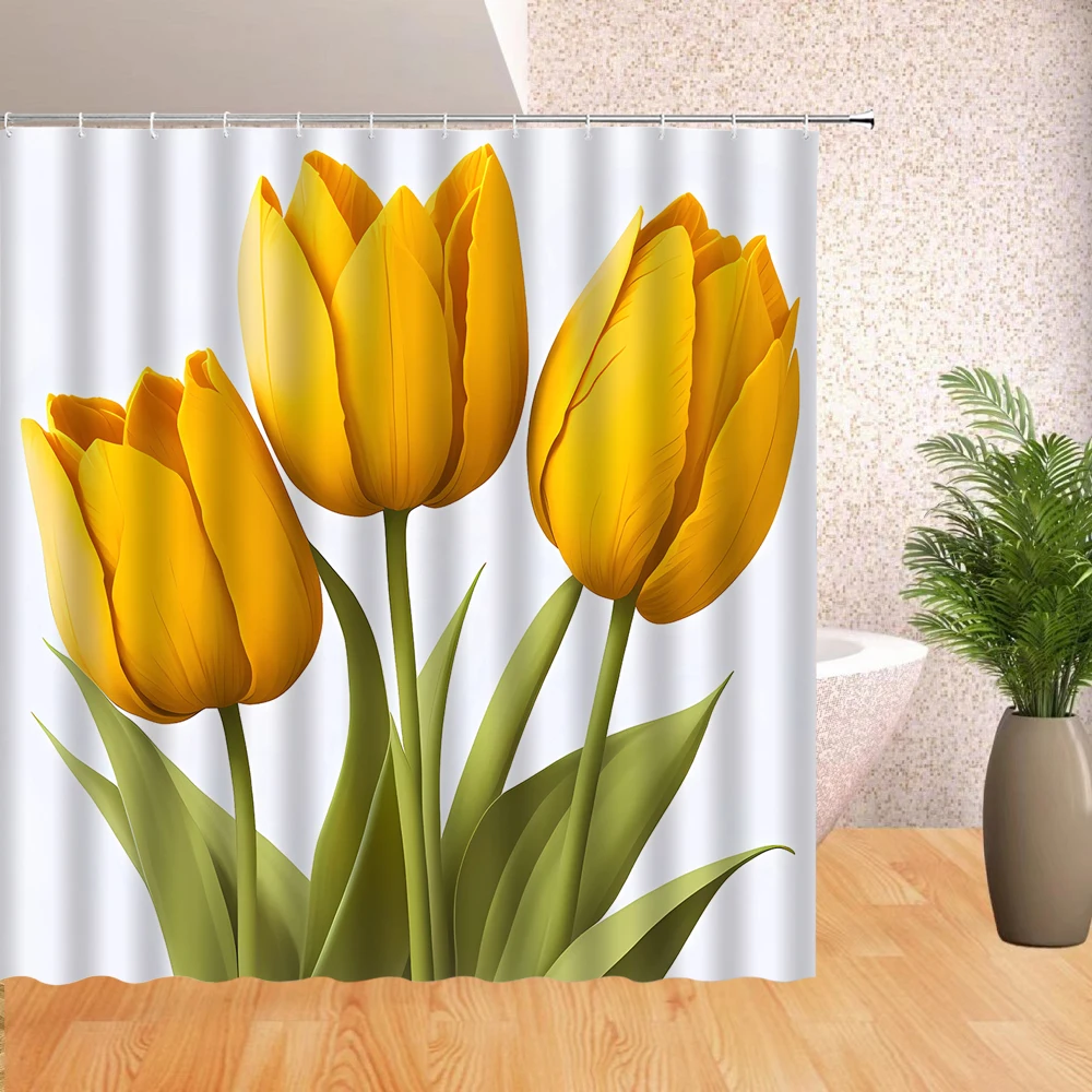 

Yellow Tulip landscape Shower Curtain Waterproof Polyester Fabric Home Decor Shower Curtain Fabric Home Decor