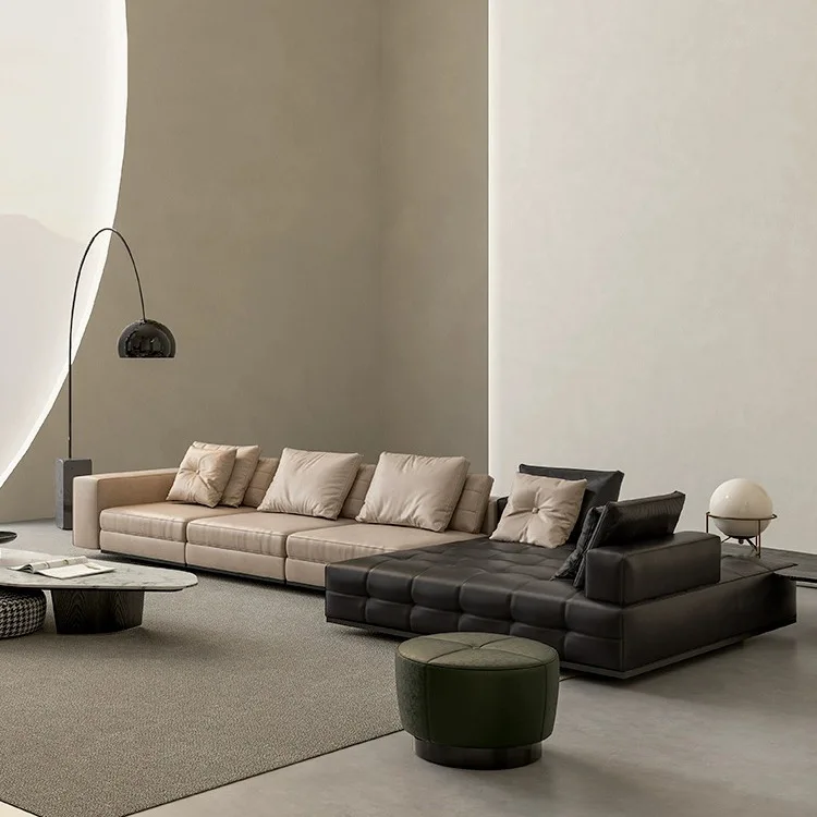 ^&Lawrence High-End Villa Italian Minimalist Sectional Sofa Set First-Layer Genuine Leather Large Living Room Leather Art