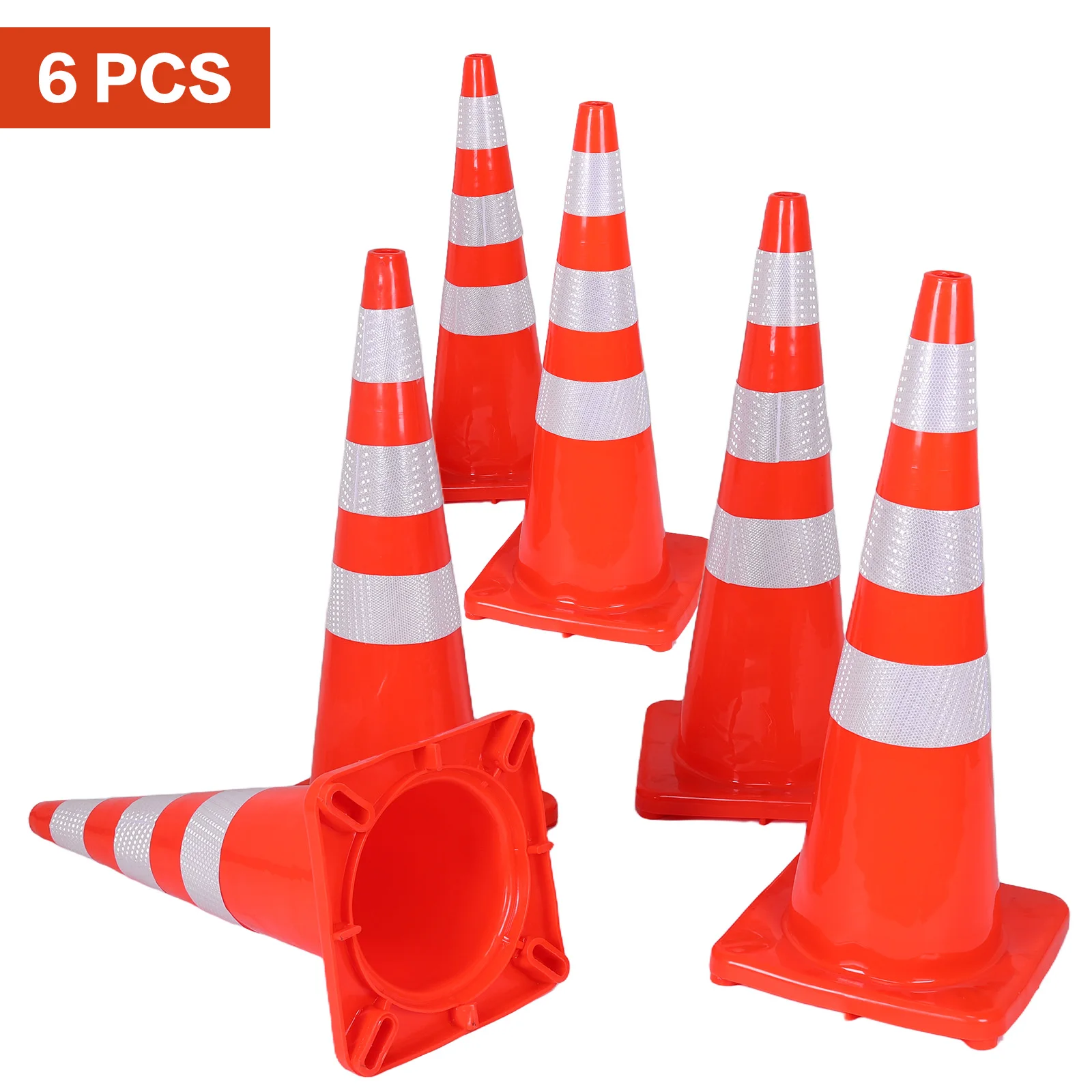 

35 Inch 6 Pack Heavy Duty Cones PVC Multi Purpose Cones with Reflective Collars for Construction Events Driveways Parking Lots