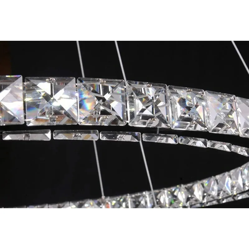 Modern Pendant Lamp High-grade light  65W LED lustres K9 Crystal Chandelier Diamond 3 Circles  Ring Stainless steel