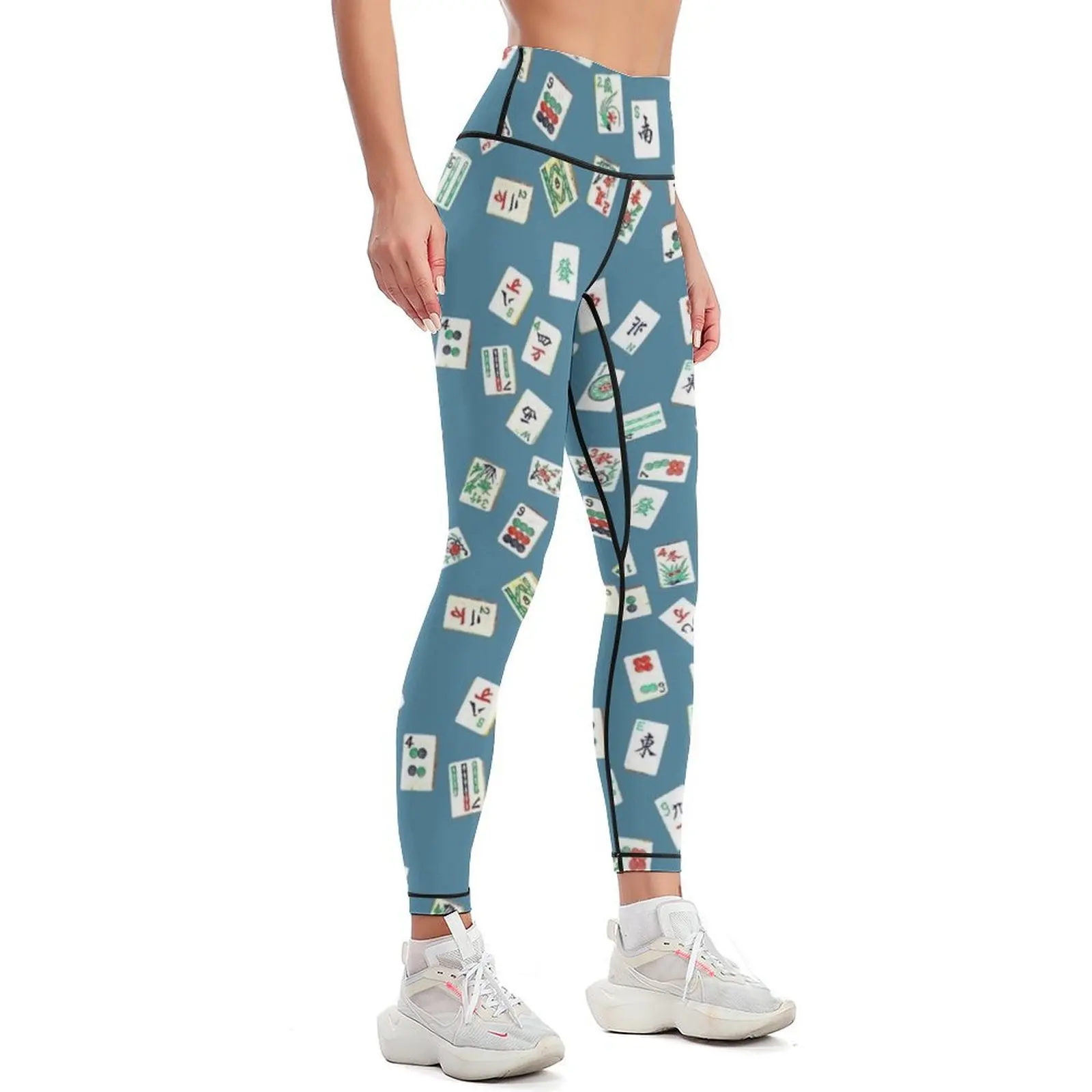 mah jongg tiles blue Leggings Women's sportswear Women's pants Women's sports pants Fitness clothing Womens Leggings