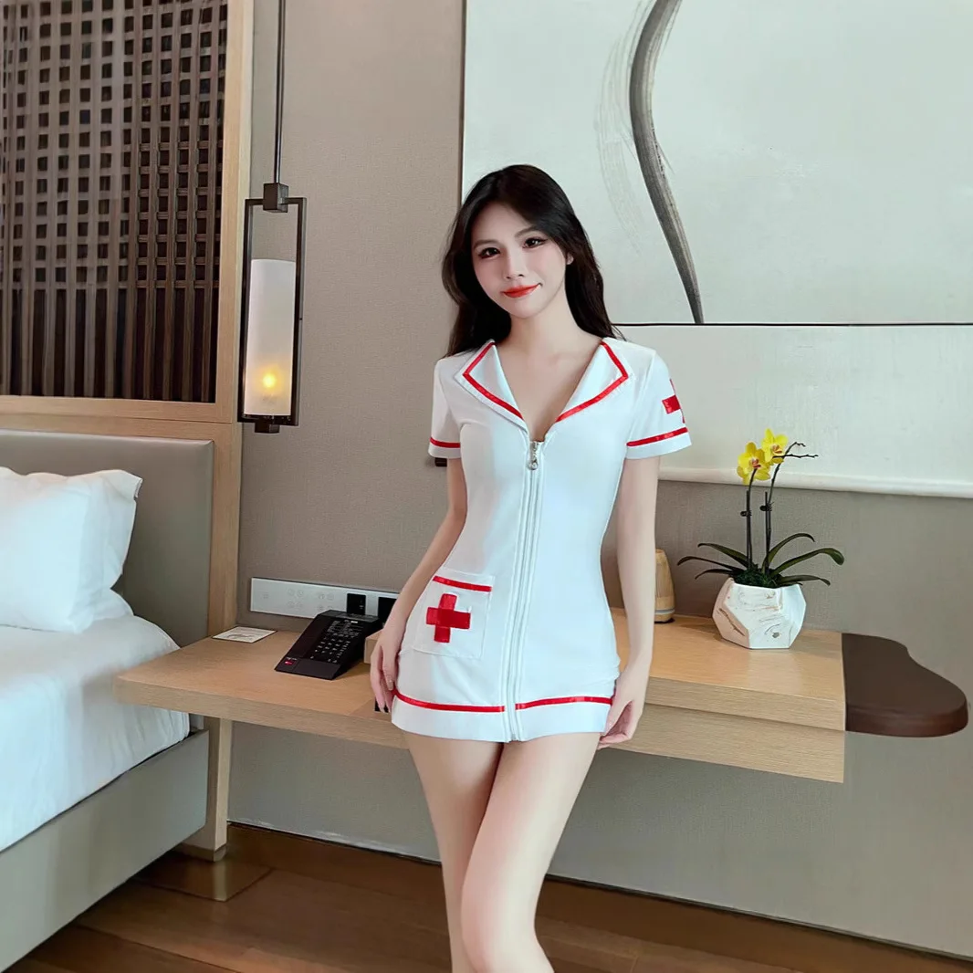 Costume d'infirmière Sexy, ensemble de sous-vêtements loween Roleplay pour femmes, nouvelle collection printemps tricoté en Polyester, t-shirt en Fiber d'acétate