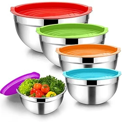 5 Pieces Mixing Bowl,Stainless Steel Salad Bowl Stackable Serving Bowl With Airtight Lids For Kitchen Cooking Baking,Etc