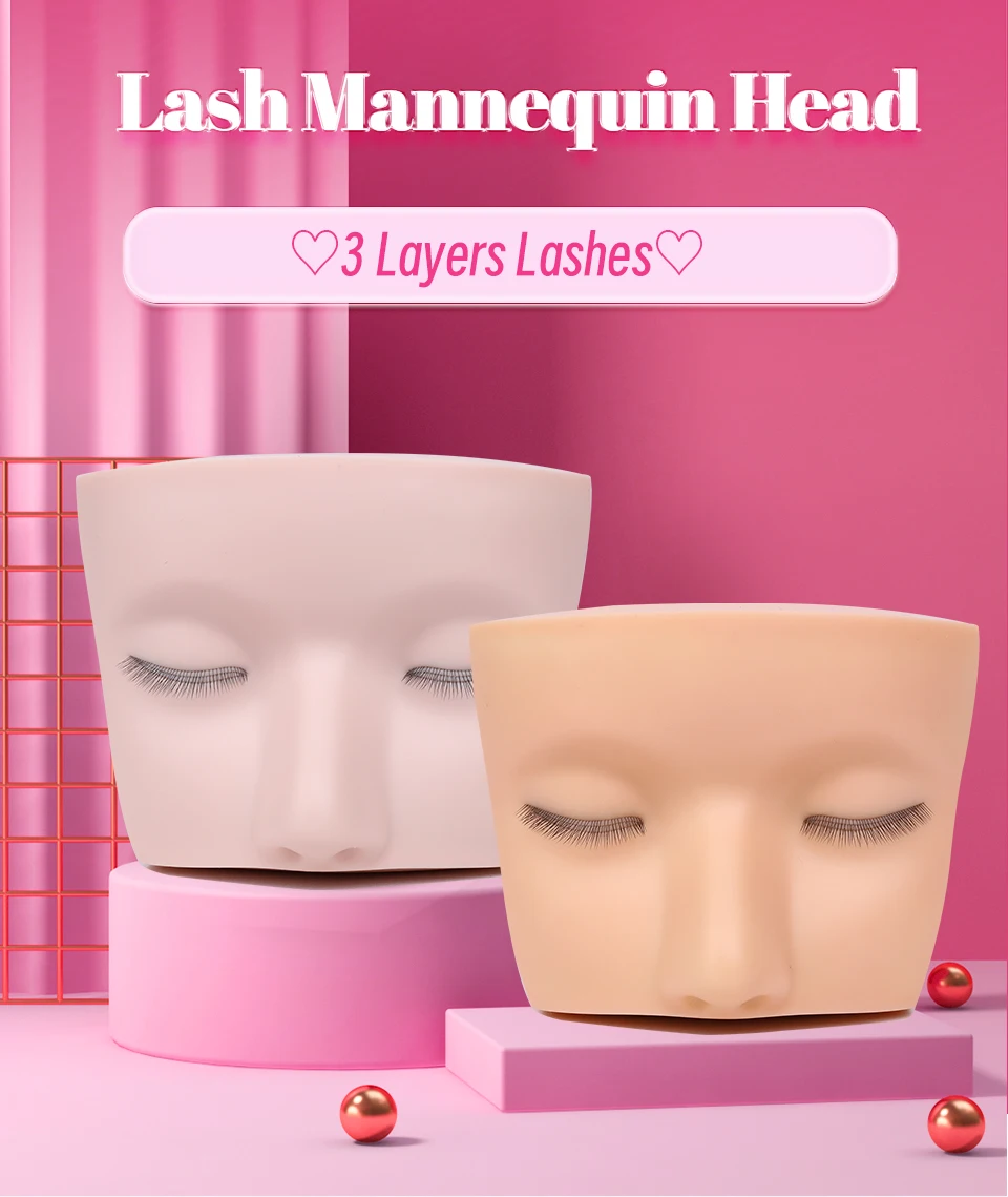 3-lagiger Wimpern-Mannequin-Kopf zum Üben von Wimpern-Make-up, Werkzeug für Wimpernverlängerungen, Übungswerkzeuge für Wimpern-Transplantation, Make-up-Trainingsmodell – Detail 2