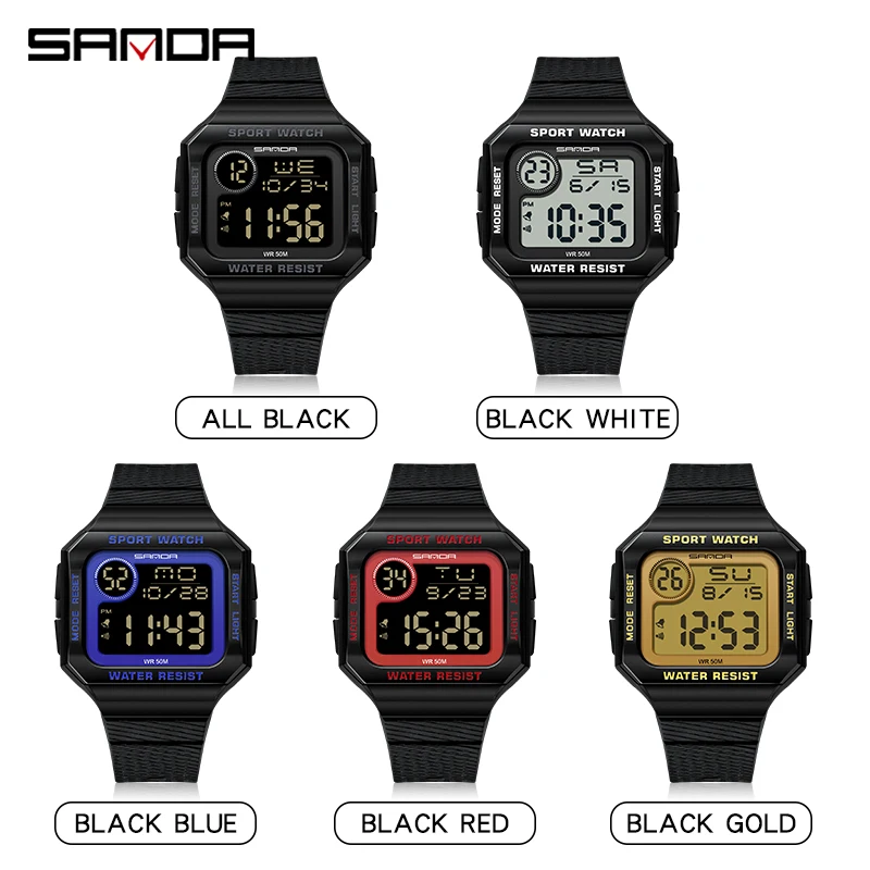 SANDA 2129 Men\'s LED Digital Sport Watches Fitness Electronic Multifunction Military 50m Waterproof Wristwatches Men Clock Gifts