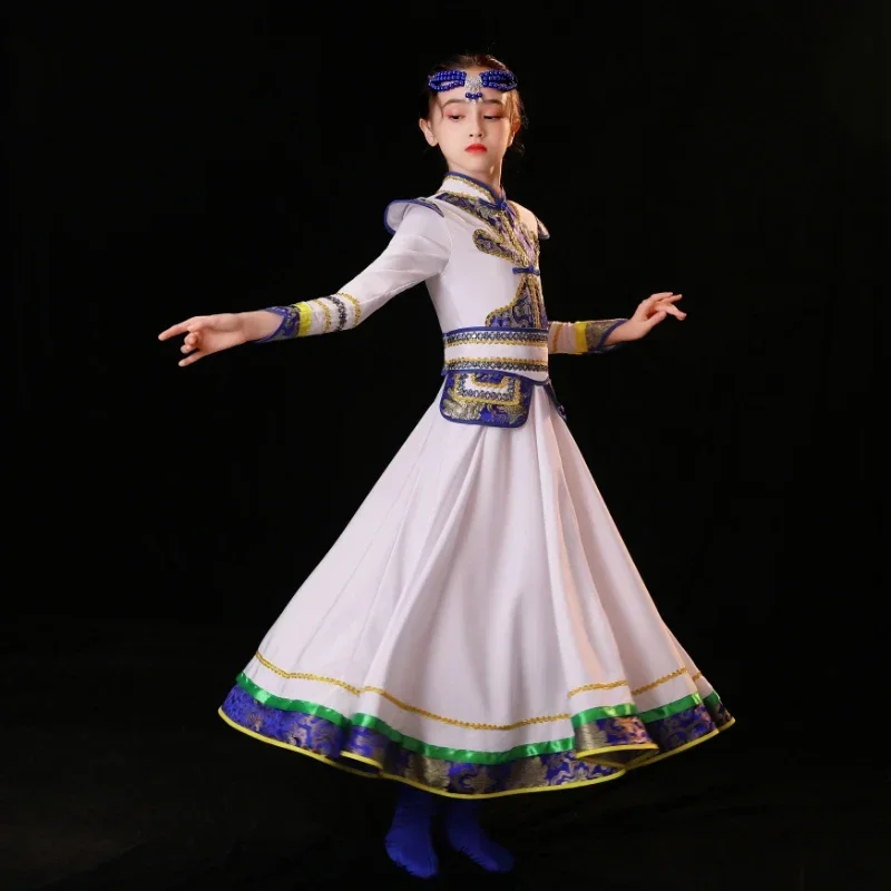 Vestido de baile mongol para niña, traje de actuación de danza tibetana, Ropa de baile mongol chino, traje tibetano para Festival Folclórico
