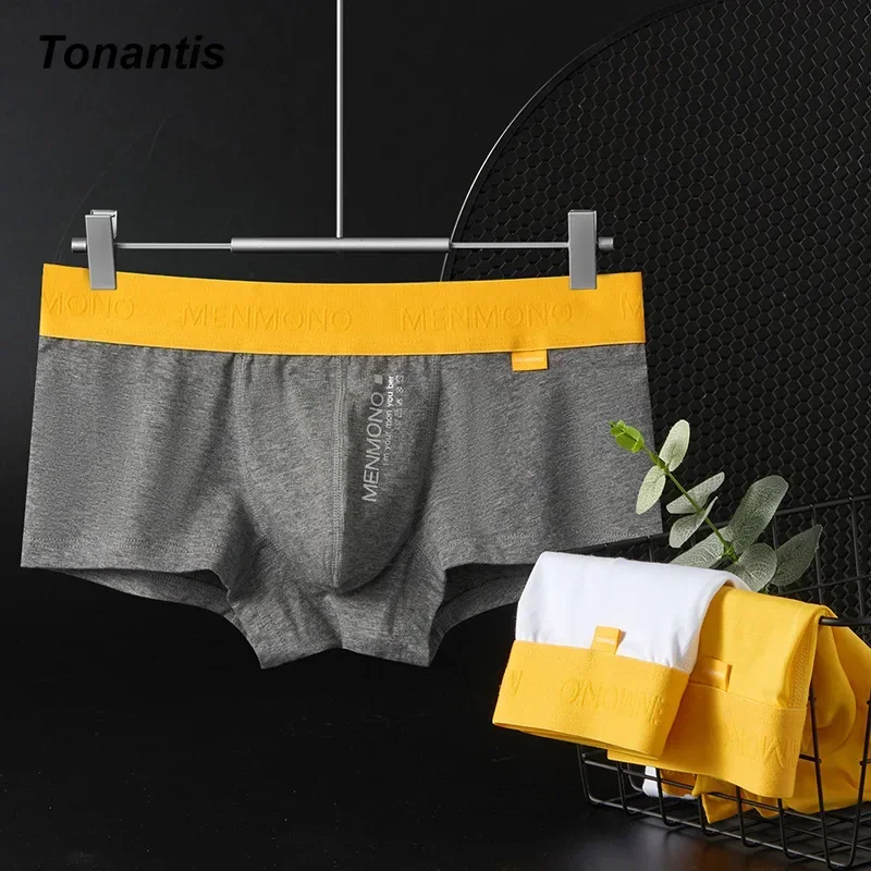 3Pcs/Pack Classic Yellow Belt Men\'s Panties Fashion Cotton Mens Boxer Shorts Youth Sports Soft Breathable Underpants Man Adult