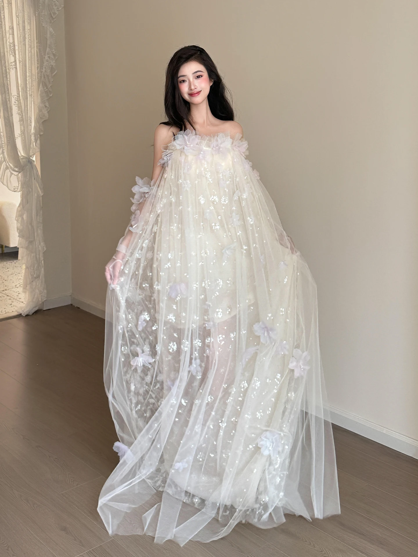 

Утренний халат Ele Forest System для женщин, новинка 2026 года, милый, очаровательный, для невесты, на помолвку, свадебный, длинное сказочное платье с рукавами-фонариками