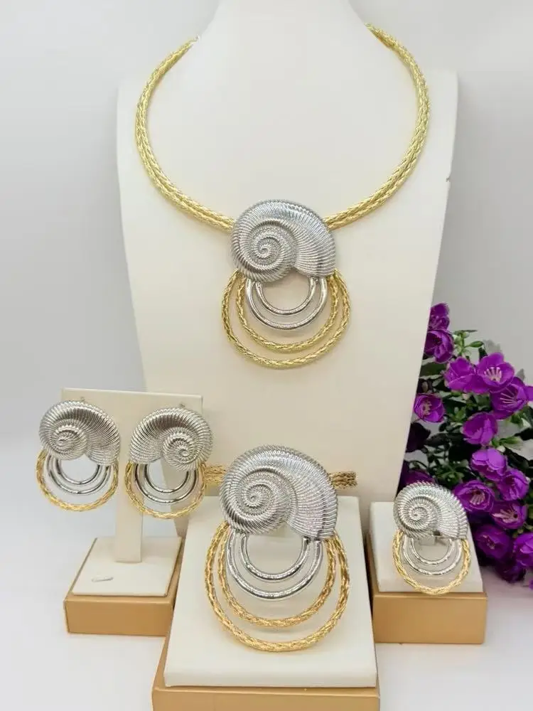 

New Arrival Two Tone Snail Shape Brazilian Jewelry set Fashion llaveros Collar Pulseras pin Pendient tentacles Anillo 4PC Set