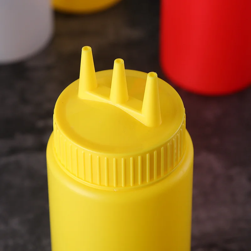 3-Holes Squeeze Bottle Condiment Dispenser Sauce Vinegar Ketchup Cruet Container Storage Bottle Jar Food Grade for Kitchen Tools