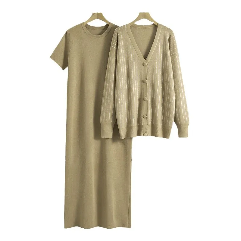 Femmes tricot 2 pièces ensemble Cardigan ensemble pull musulman à manches courtes robe longue ensemble tricots costume modeste automne hiver tenues