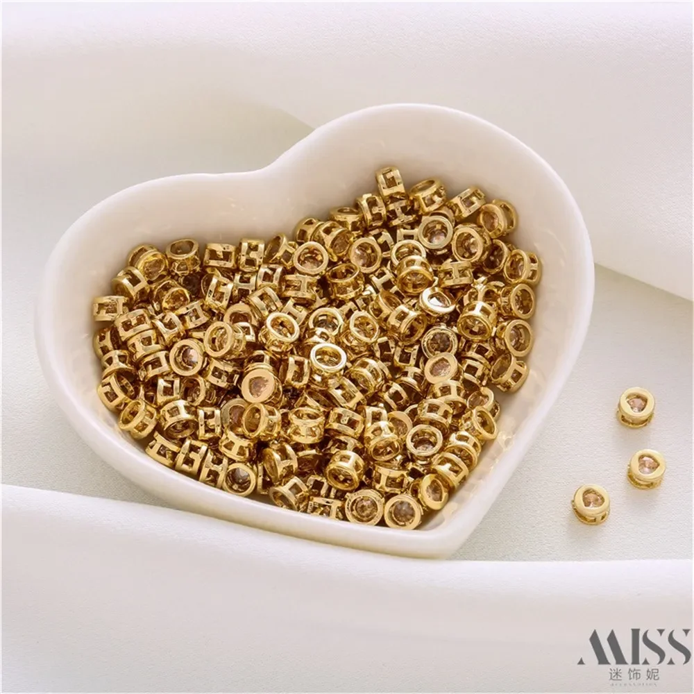 14K الذهب اللون على شكل قلب الخوخ القلب الزركون جولة خزر عازل DIY بها بنفسك فضفاض الخرز اليدوية سوار قلادة مجوهرات اكسسوارات