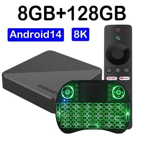 Imagen 1 del producto 2026 Smart TV Box T8 Android 14 Ram 4GB 8GB Rom 64GB 128GB Reproductor de medios de transmisión Bluetooth 5.4 5G Wifi Google Voice Set Top Box