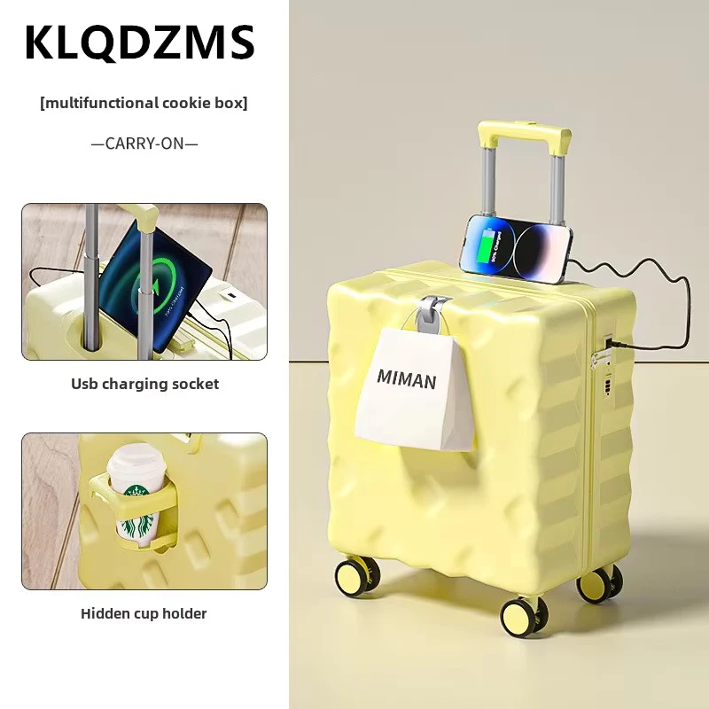 KLQDZMS Carry-on Travel Luggage 18"20Inch Multifunctional Boarding Case ABS+PC Trolley Case Universal Wheel Cabin Suitcase