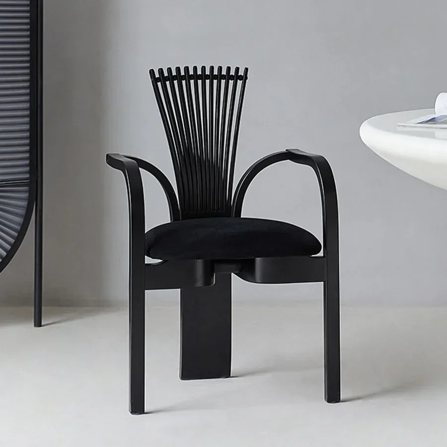 

For Unique Dining Chair Luxury Black Design High Back Armrests Wood Frames Upholstered Armchair Indoor Nordic Furniture
