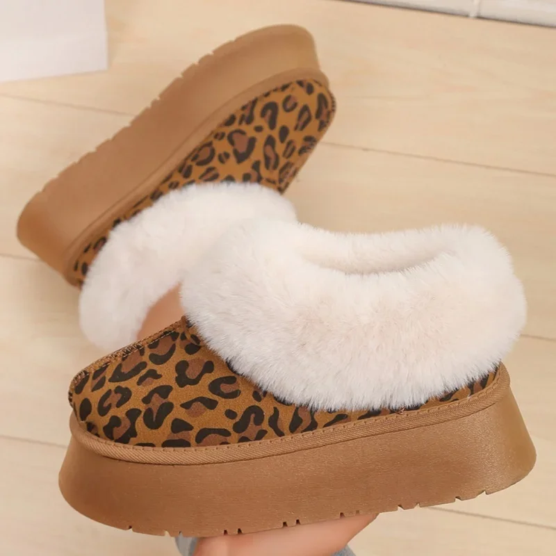 Leopardo Donna Pelliccia Piattaforma Appartamenti Stivaletti da neve Scarpe casual Inverno 2025 Nuova tendenza Breve peluche Sneaker Scarpe sportive