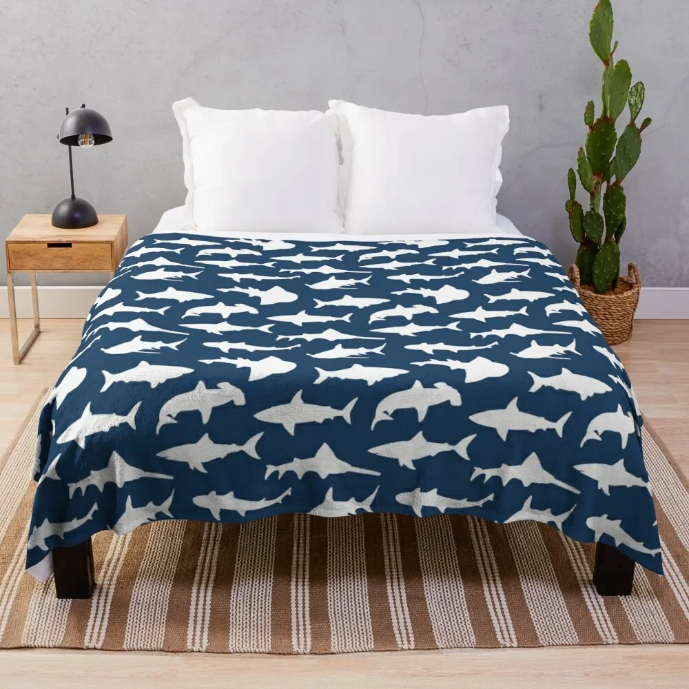 

Sharks on Navy Blue Throw Blanket Ultra Plush Cozy Blanket for Napping Sleeping