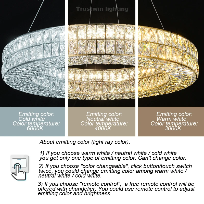 Round Crystal Chandelier LED Golden Silver Color Changeable Hanging Lamp Living Dinning Room Modern Crystal Pendant Light