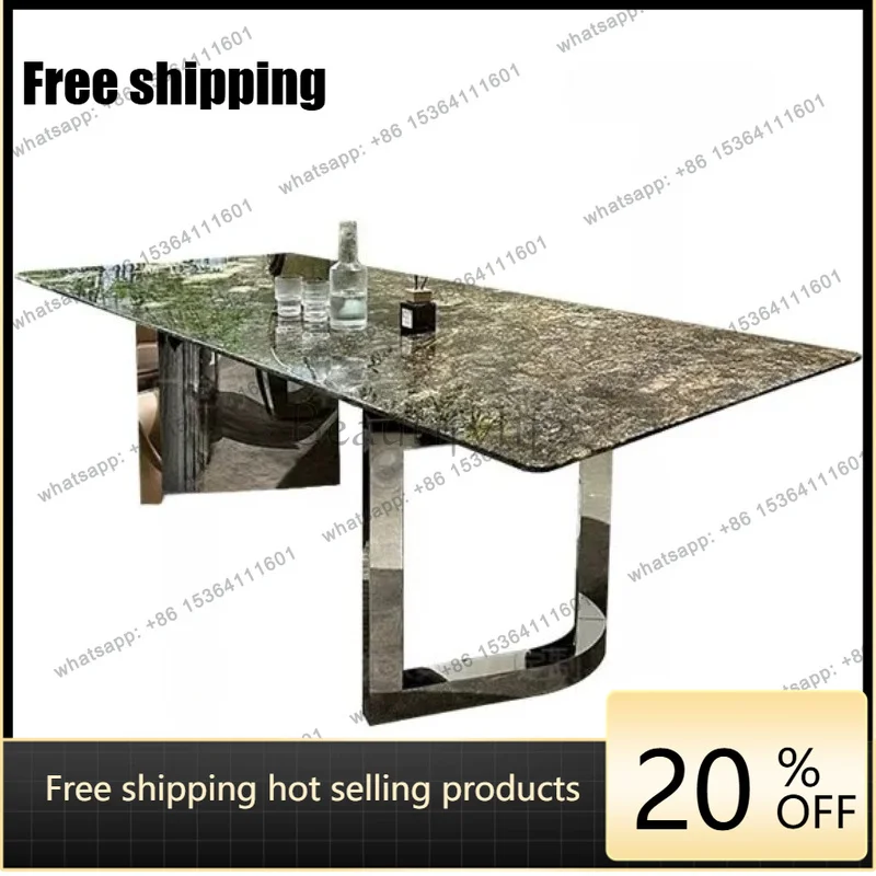 YJ natural marble platinum diamond luxury stone dining table Italian minimalist high-end marble rectangular dining table