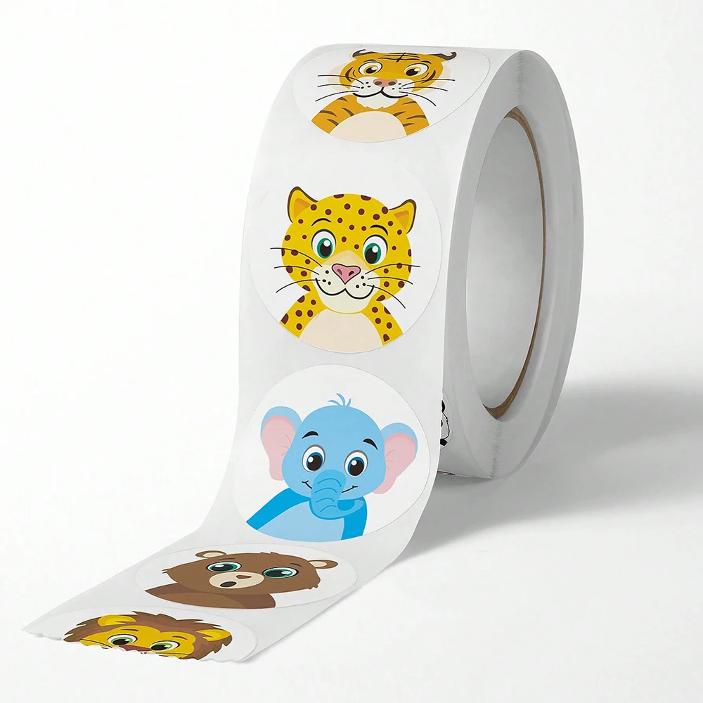 

500pcs/roll Funny Cartoon Animals Stickers Cute Sealing Label Decals Water Bottle Phone Suitcase Classic Kids Toy Sticker Decor