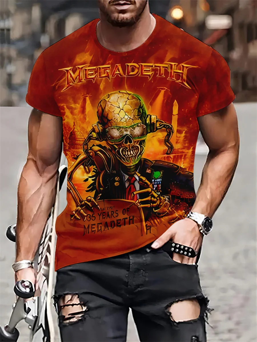 Red Skull Digital Printing Men's T-shirt Fashion O-Neck Short Sleeve Summer Knitted Tshirt New Plus Size Casual Sport Tee Tops