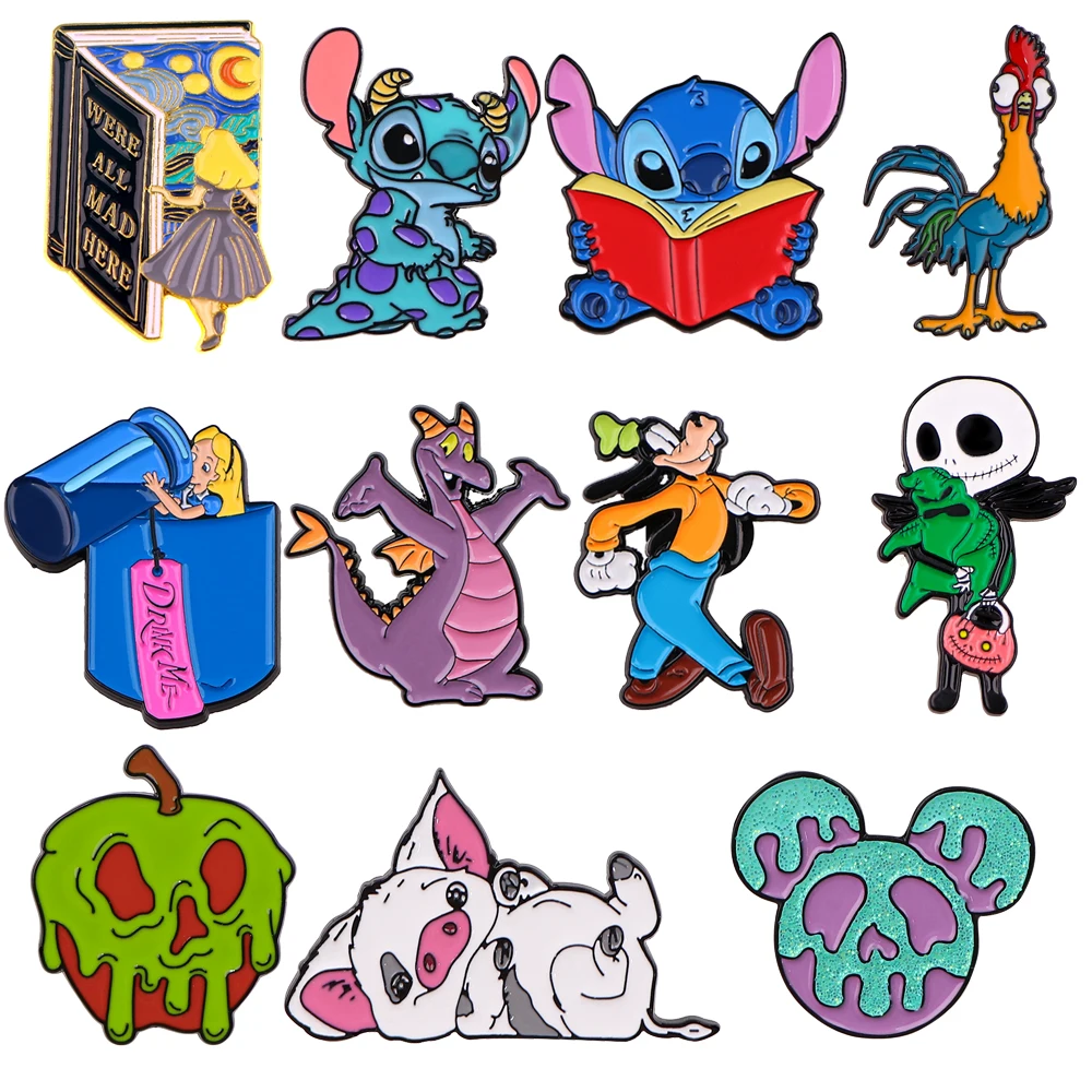 Cartoon Monsters Brooches for Clothing Lapel Pins for Backpacks Alice Girl Enamel Pin Badges Jewelry Accessories Kids Gifts