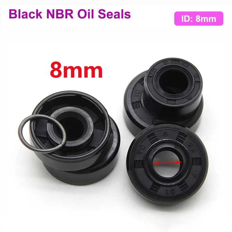 2/5/10pcs Black NBR Oil Seals ID 8mm TC-8*14/15/16/18/22*4/4.5/5/7/8mm Nitrile Rubber Shaft Double Lip Oil Seals Gaskets