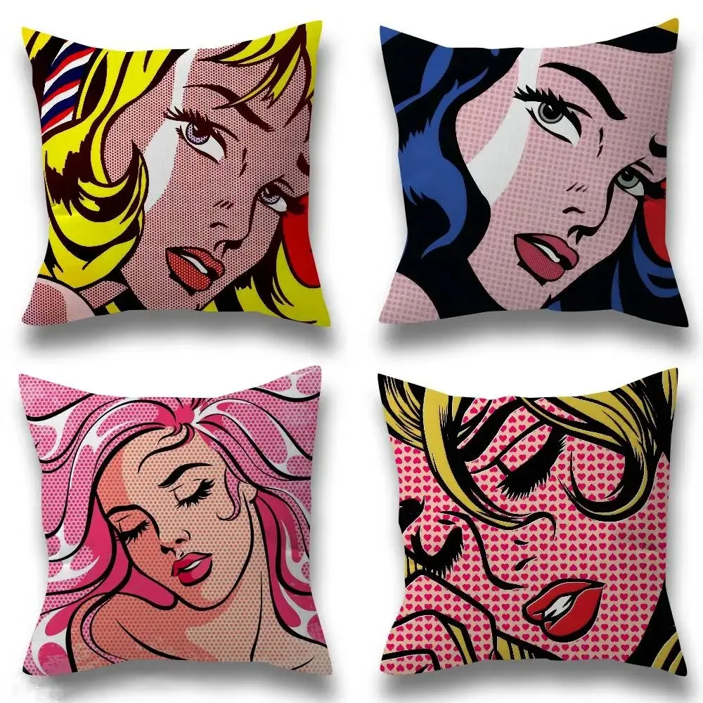 

1 Pc Pop Art Comic Girl Cushion Cover Retro Abstract Throw Pillow Case for Sofa Living Room Cafe Decor Colorful Pillowcases